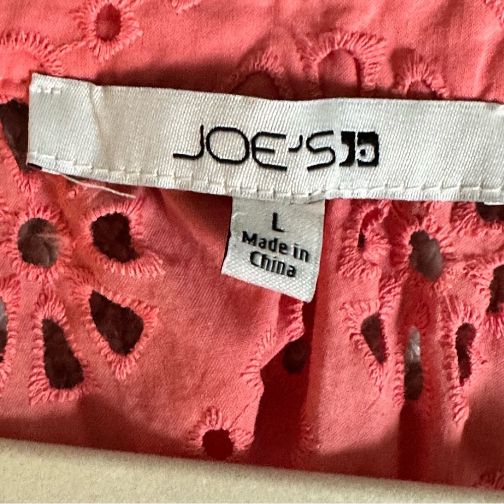 Joe’s Jeans 100% Cotton Eyelet Lace Blousen Sleeve Top, Peach Pink, NWOT, Size L - Picture 6 of 9